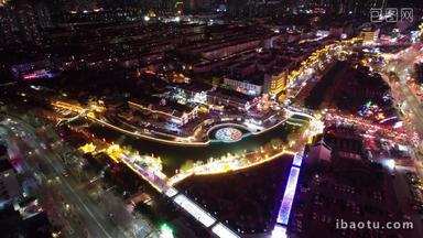 济宁城市标志性建筑夜景航拍实拍